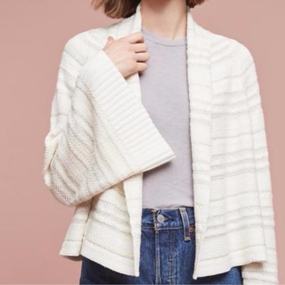 Anthropologie Moth Mahalia Kimono White Cream Striped Cardigan